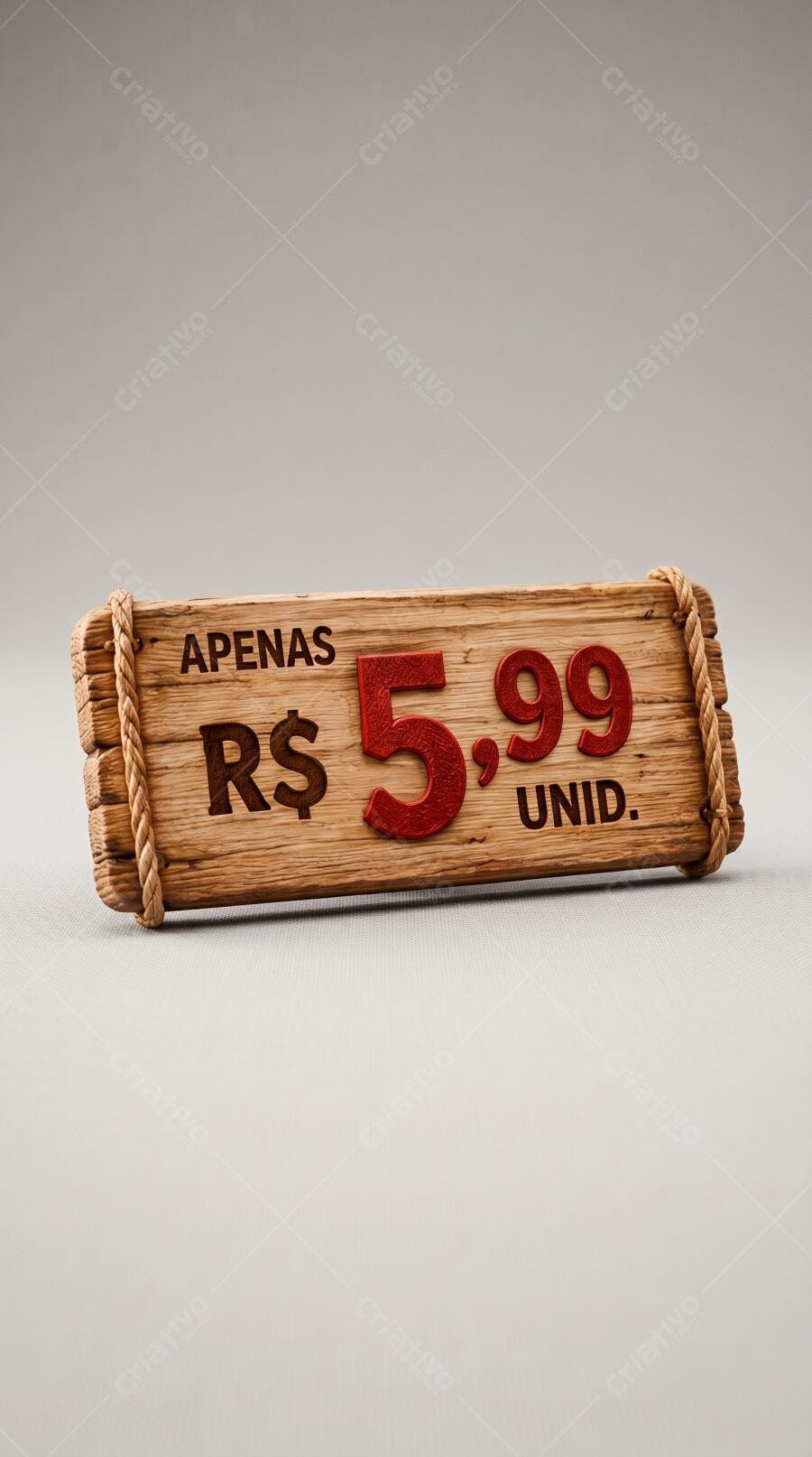 Foto Placa Preço Madeira R$ 5,99 Unid Fundo Cinza