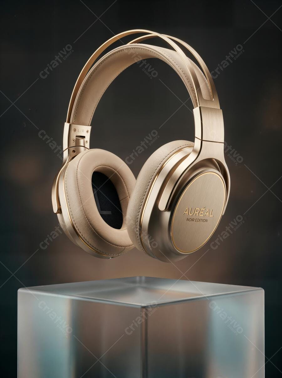 Foto Produto Fone de Ouvido Dourado Flutuando Estúdio