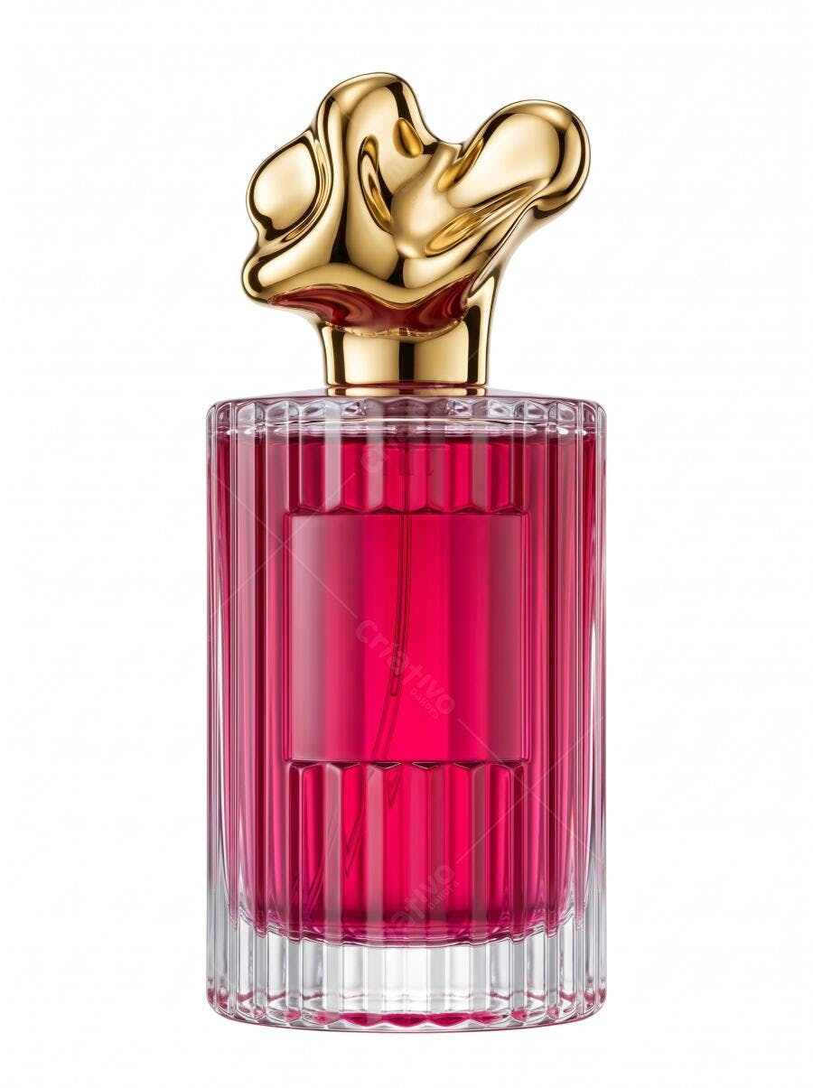 Foto Produto Perfume Frasco Rosa Tampa Dourada Estúdio