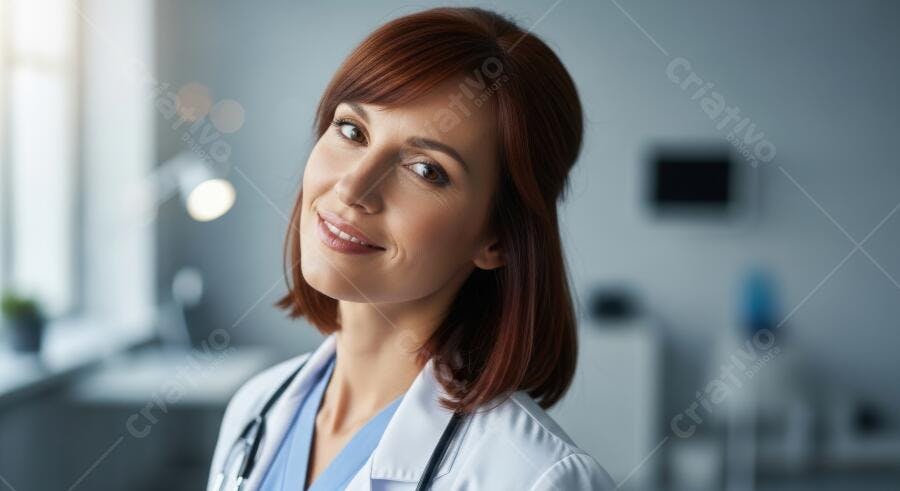 Foto Retrato Médica Sorrindo Consultório Iluminação Natural