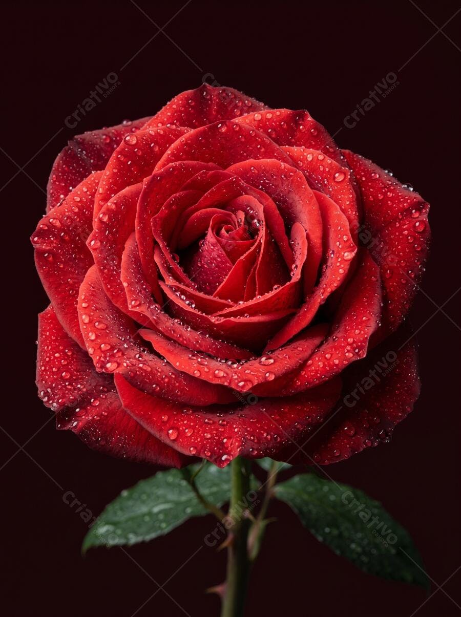 Foto Rosa Vermelha com Gotas de Água Fundo Escuro
