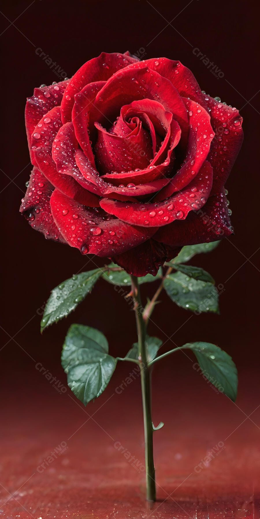 Foto Rosa Vermelha com Gotas de Água Fundo Escuro