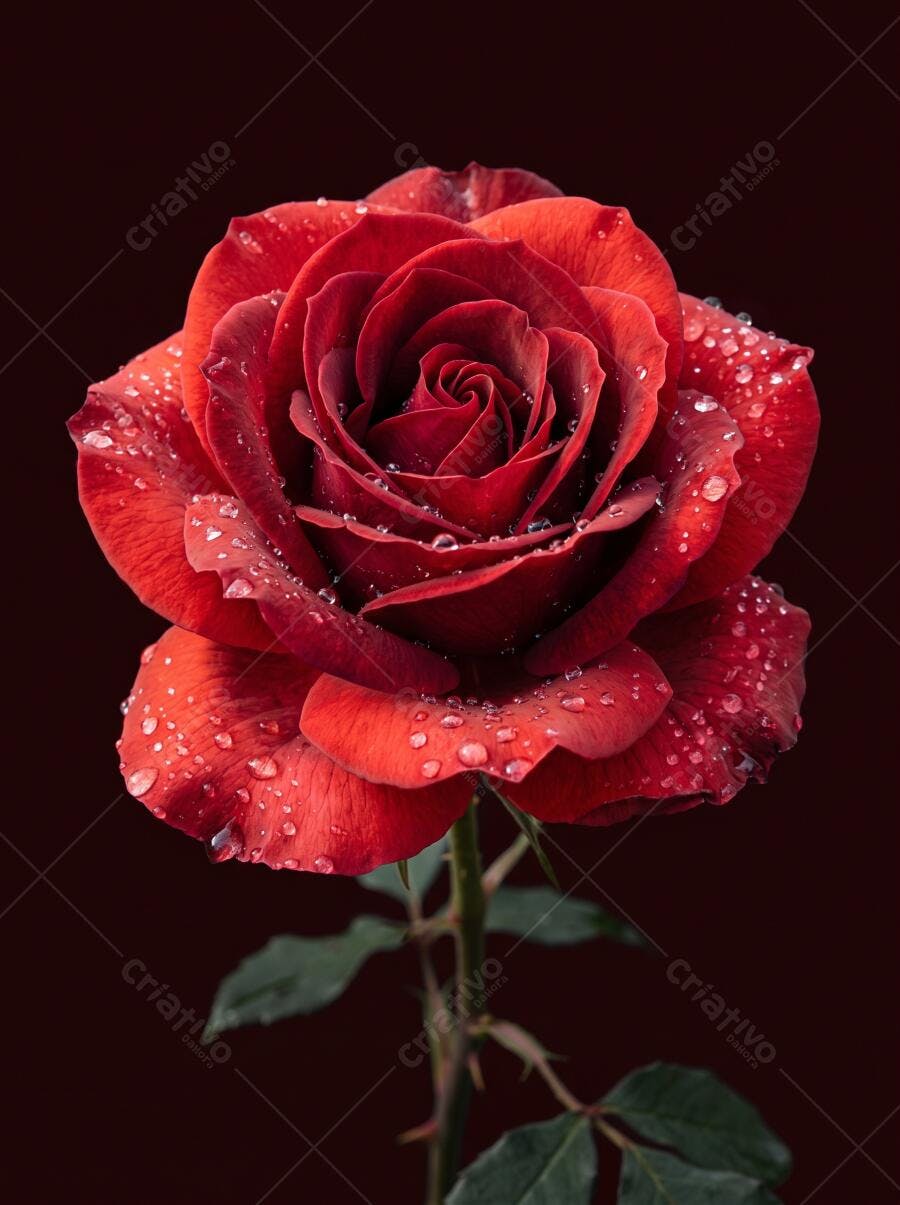 Foto Rosa Vermelha Gotas D'água Fundo Escuro Studio