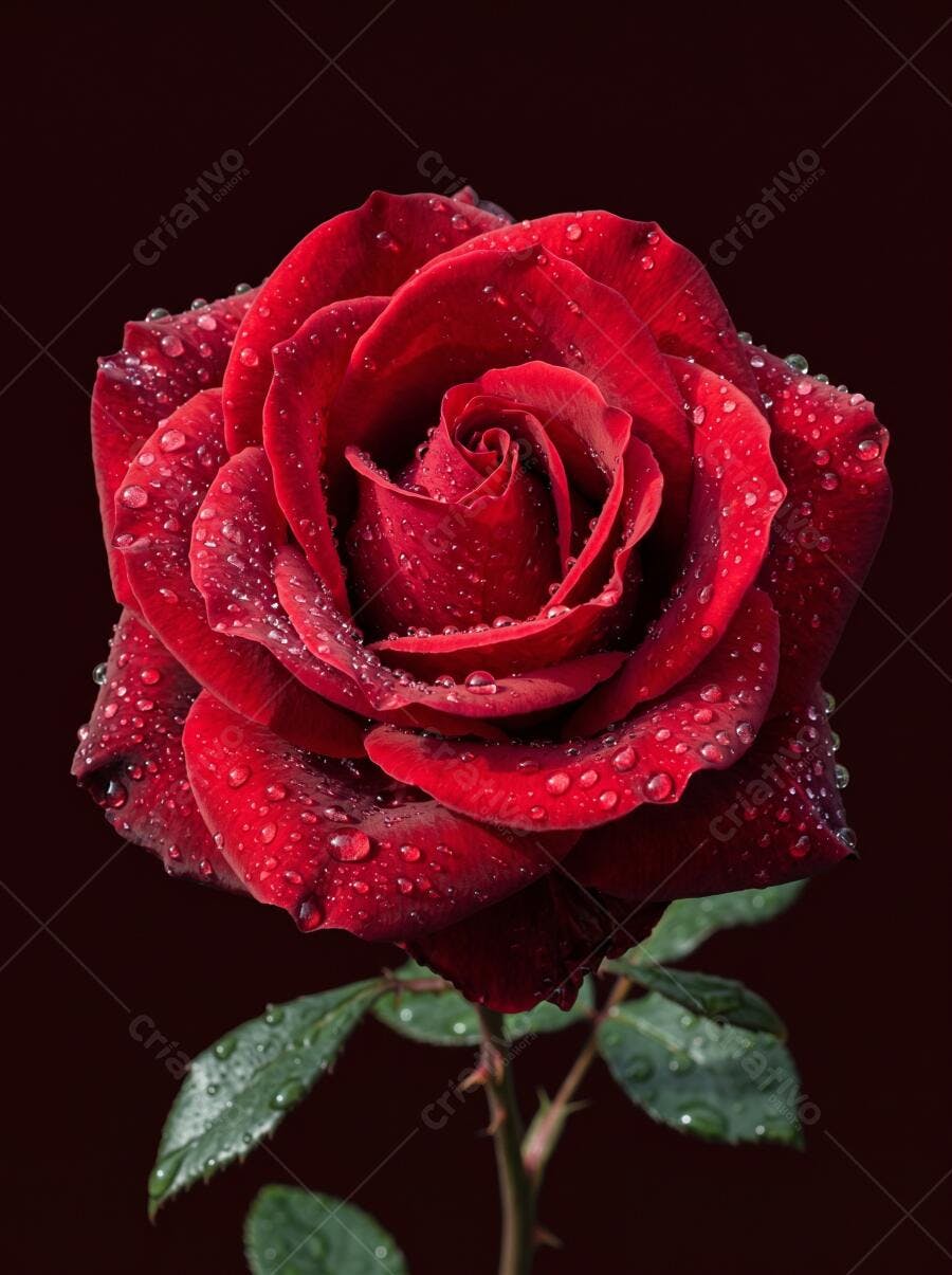 Foto Rosa Vermelha Gotas D'água Fundo Escuro