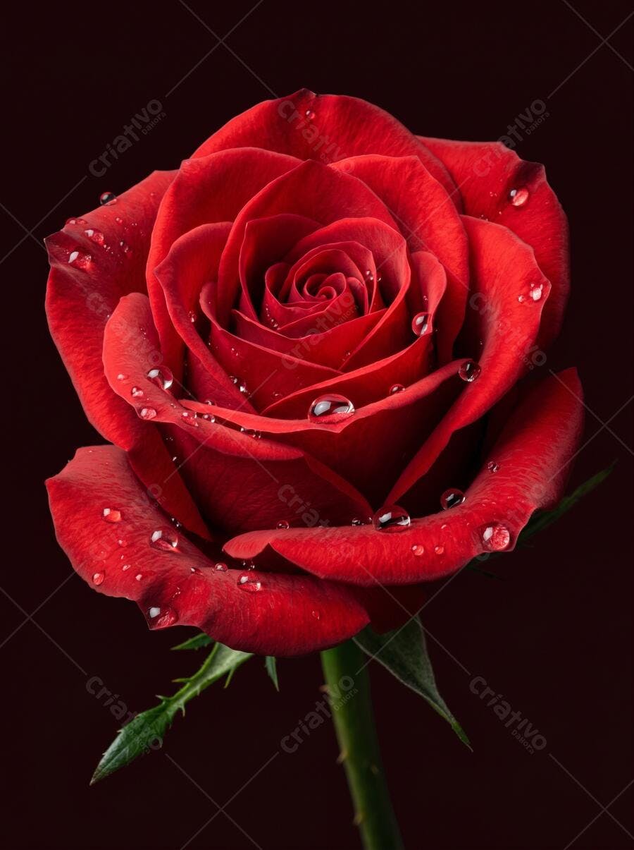 Foto Rosa Vermelha Gotas de Água Fundo Escuro Studio