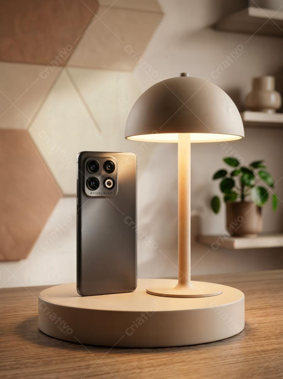 Foto Smartphone Moderno Mesa com Luminária Iluminada