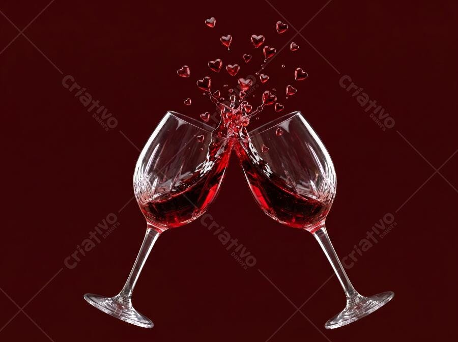 Foto Taças de Vinho Tinto Brindando Corações Dia dos Namorados
