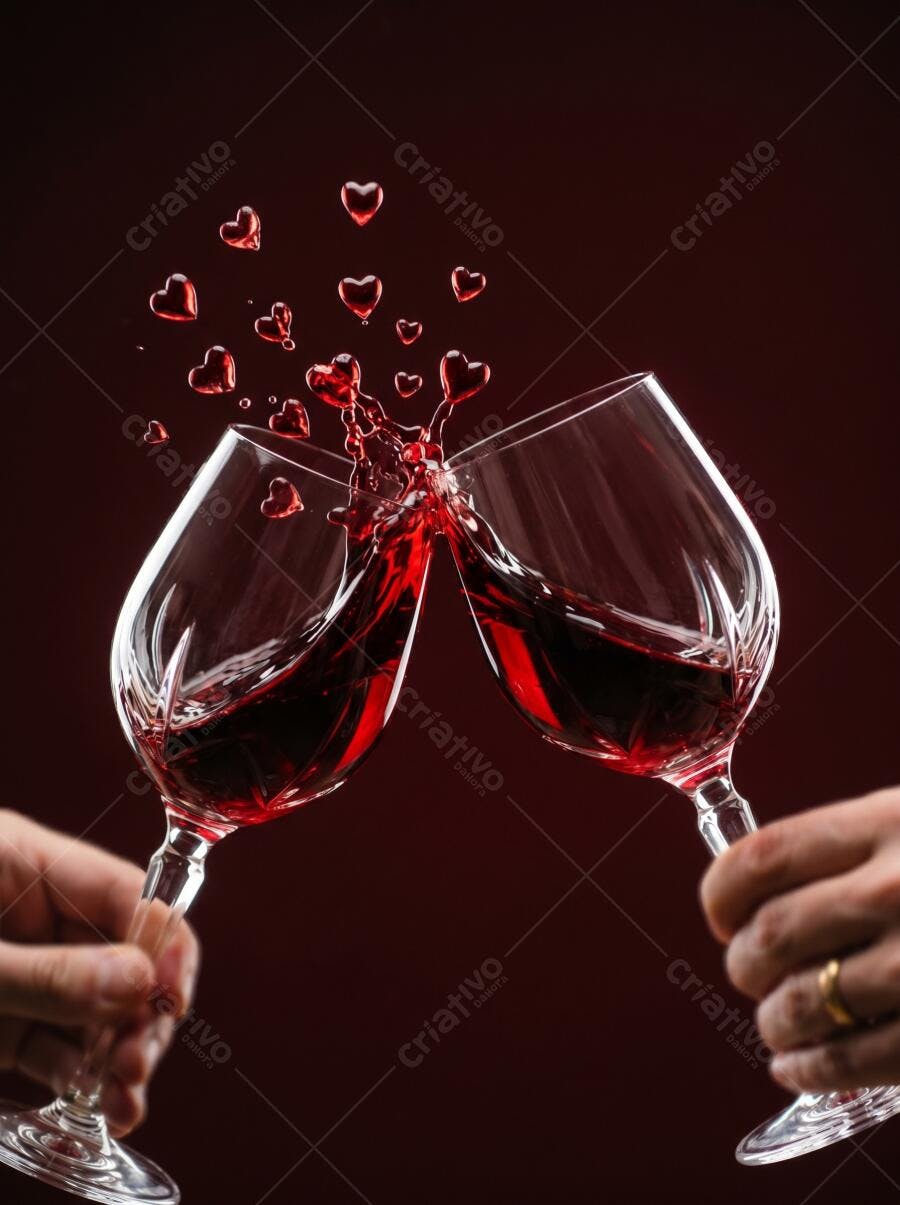 Foto Taças Vinho Tinto Brindando Corações Dia dos Namorados