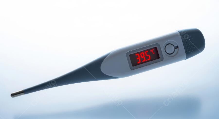 Foto Termômetro Digital Febre 39.5 Graus Celsius Fundo Branco