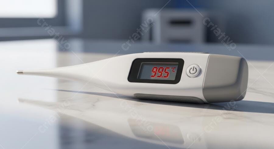 Foto Termômetro Digital Marcando Febre 39.5 Graus