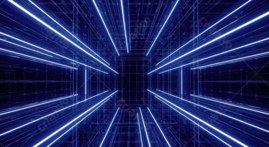 Foto Túnel de Luz Neon Azul Abstrato Digital Tecnológico