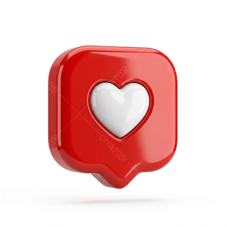 Ícone 3D Curtiu Coração Vermelho Notificação Mídia Social
