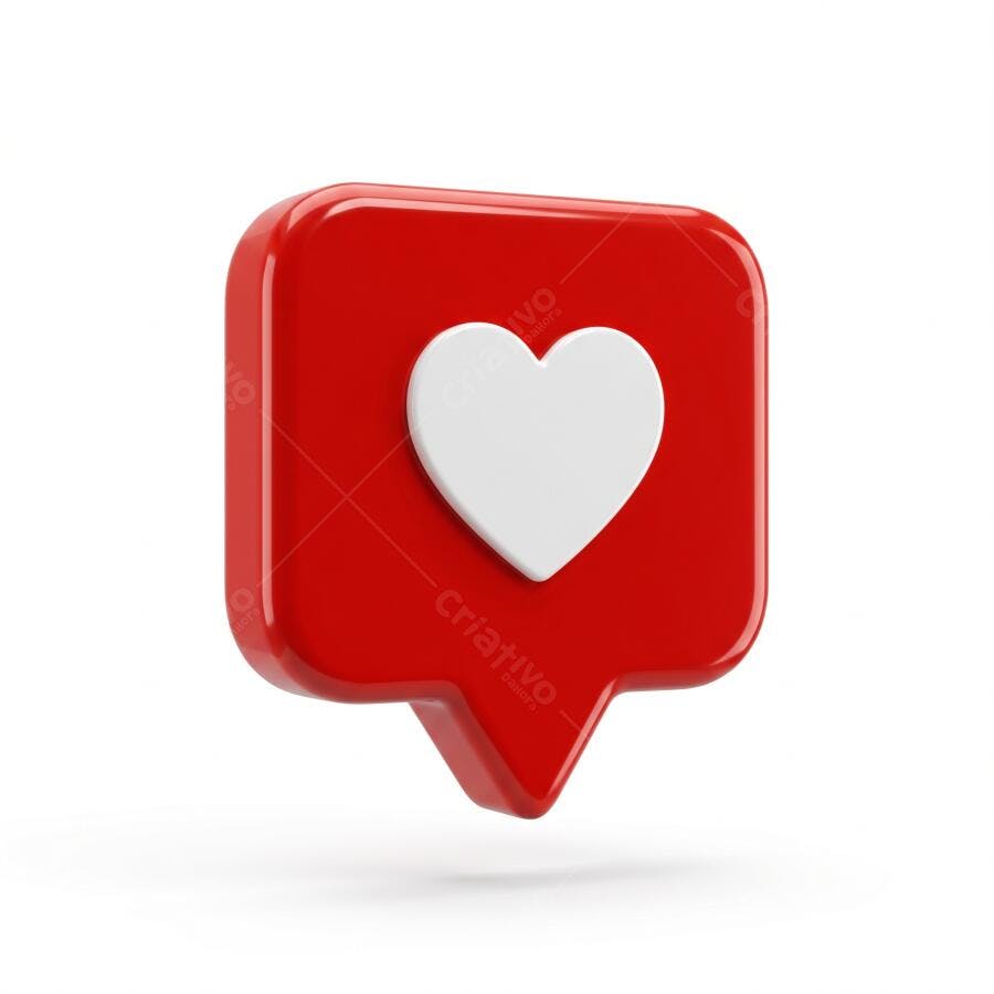 Ícone Coração Curtir Notificação Vermelho 3D Render