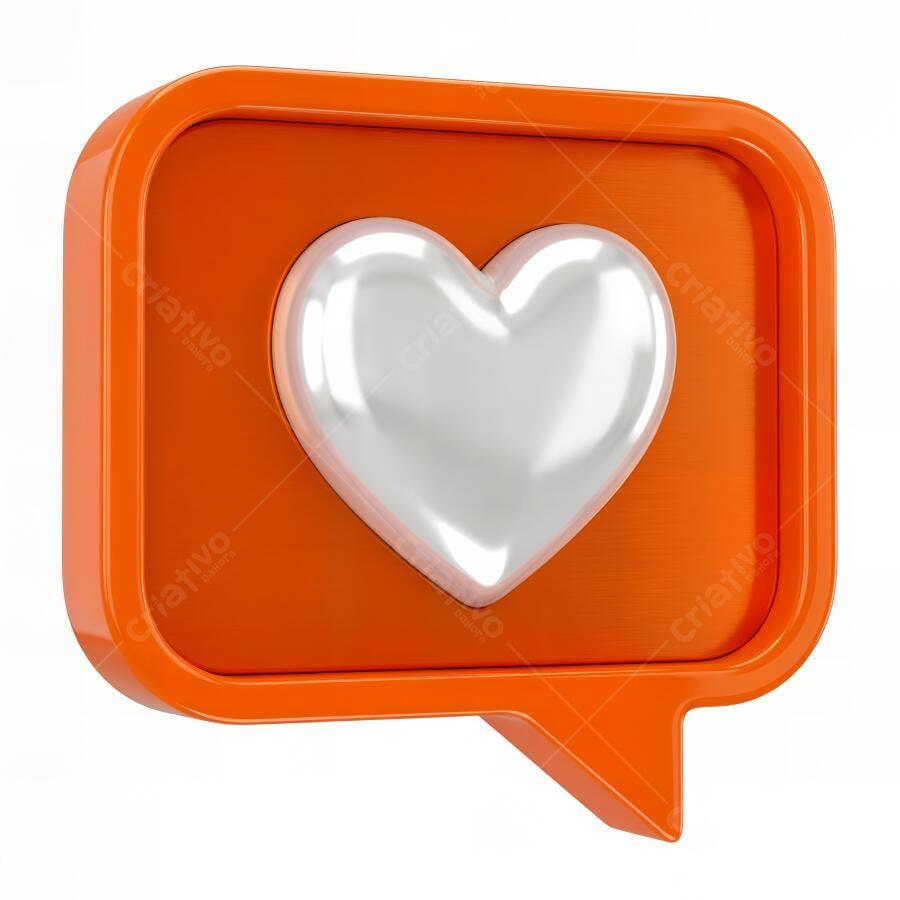 Ícone Coração Like Redes Sociais Balão Laranja 3D