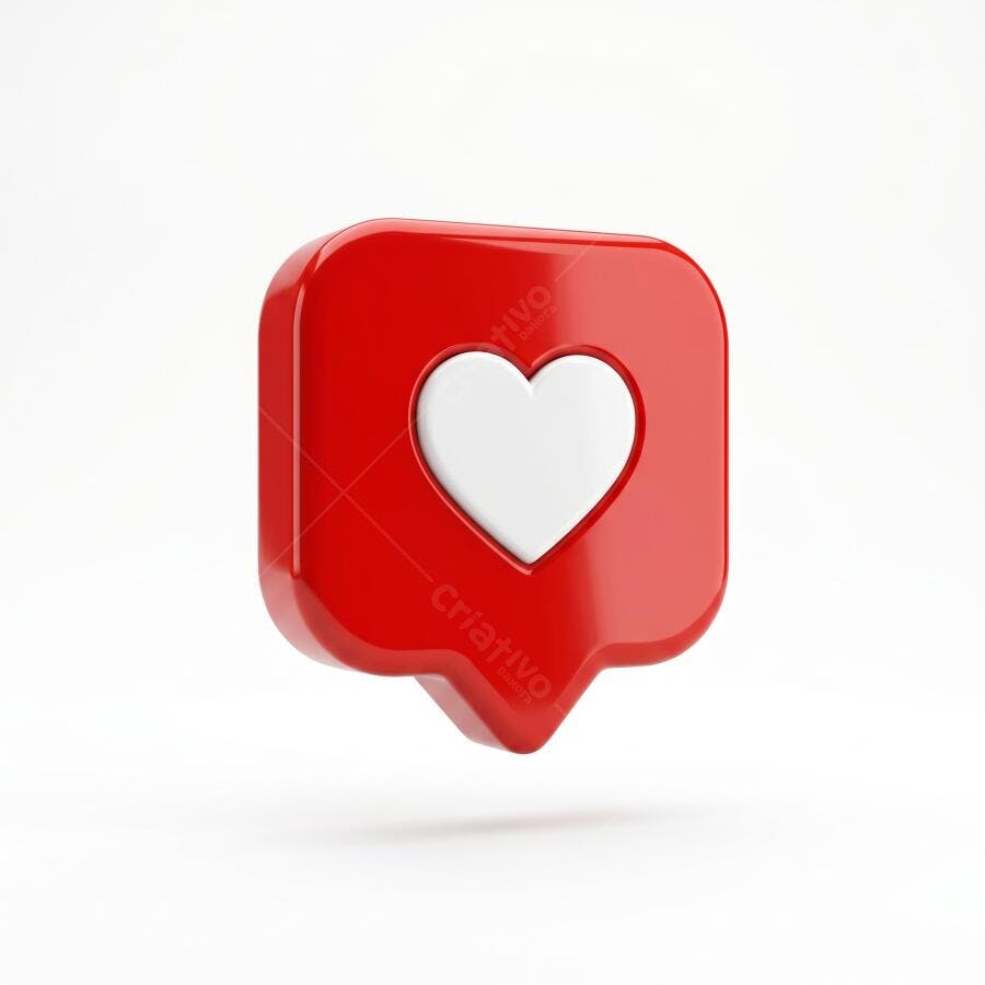 Ícone Curtir Coração Vermelho 3D Mídia Social