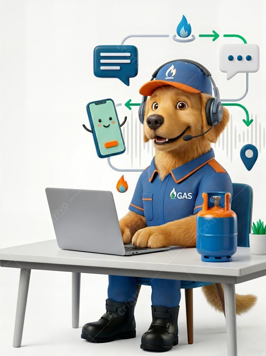 Ilustração 3D Golden Retriever Atendente Suporte Gás Online