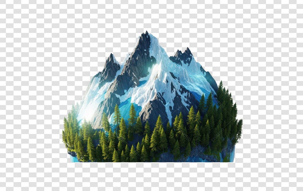 Ilustração Montanha Nevada Floresta Pinheiros PNG Fundo Transparente