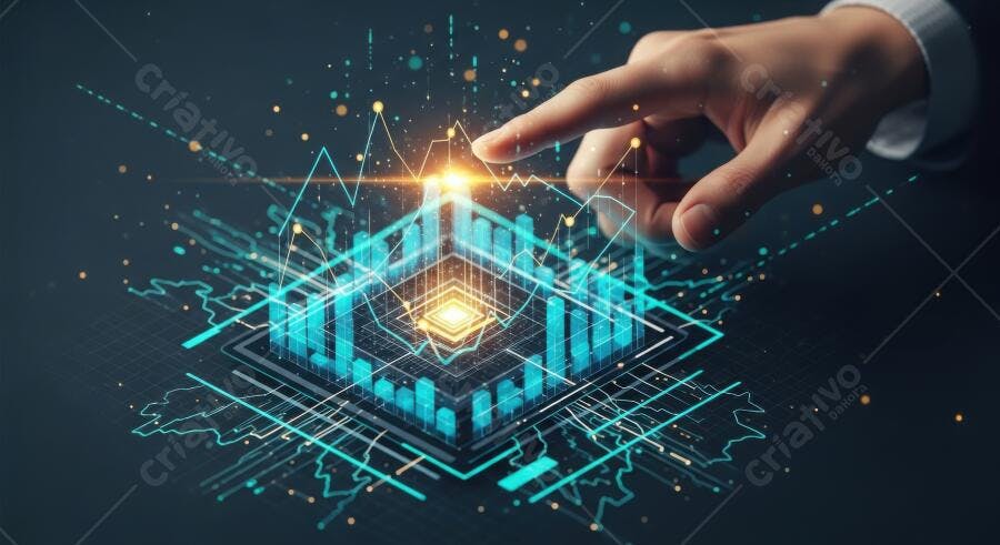 Mão Tocando Interface Digital Gráficos de Dados Tecnologia
