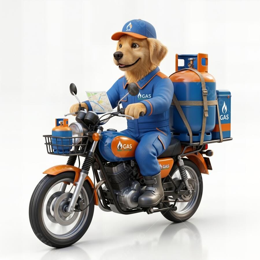 Mascote Cachorro Golden Retriever Entregador de Gás Moto