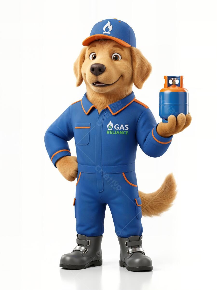 Mascote Cachorro Golden Retriever Uniforme Gás Botijão Ilustração 3D