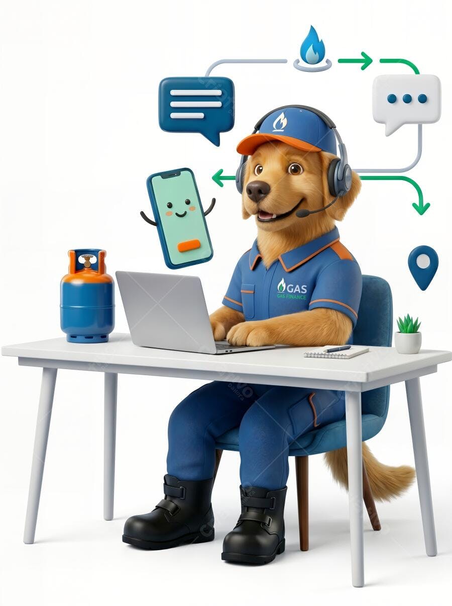 Mascote Golden Retriever Atendente de Gás Suporte Online