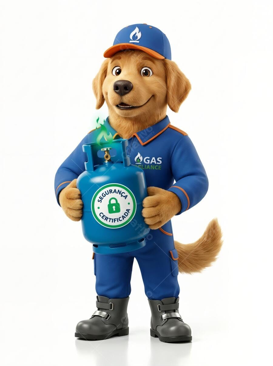 Mascote Golden Retriever Entregador Gás Botijão Azul