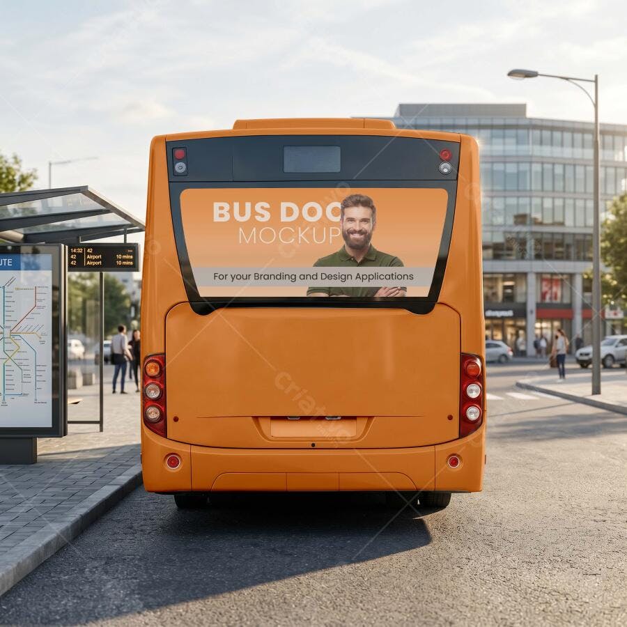 Mockup Ônibus Traseira Outdoor Urbano Editável