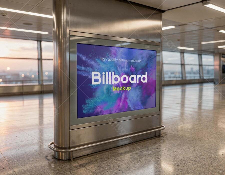 Mockup Outdoor Painel Digital Aeroporto Metrô Editável