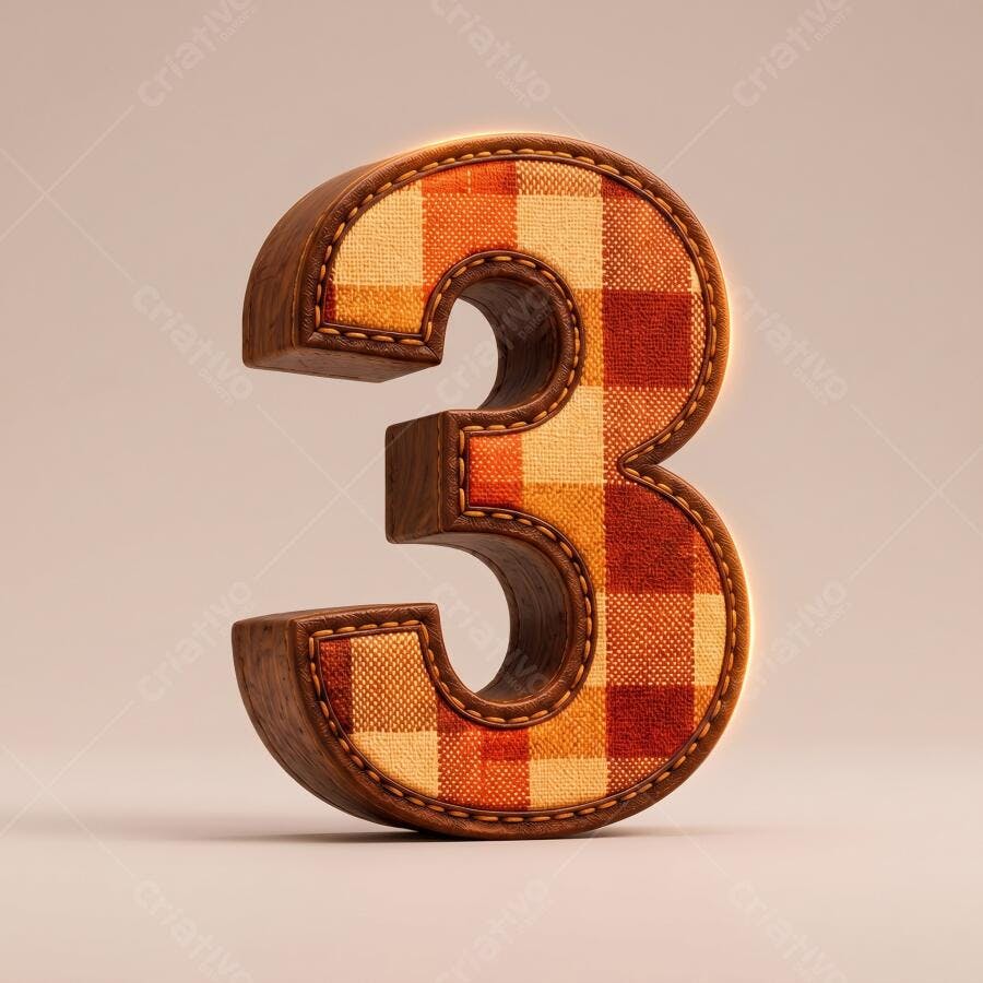 Número 3 Textura Xadrez Marrom Laranja Estilo Rústico