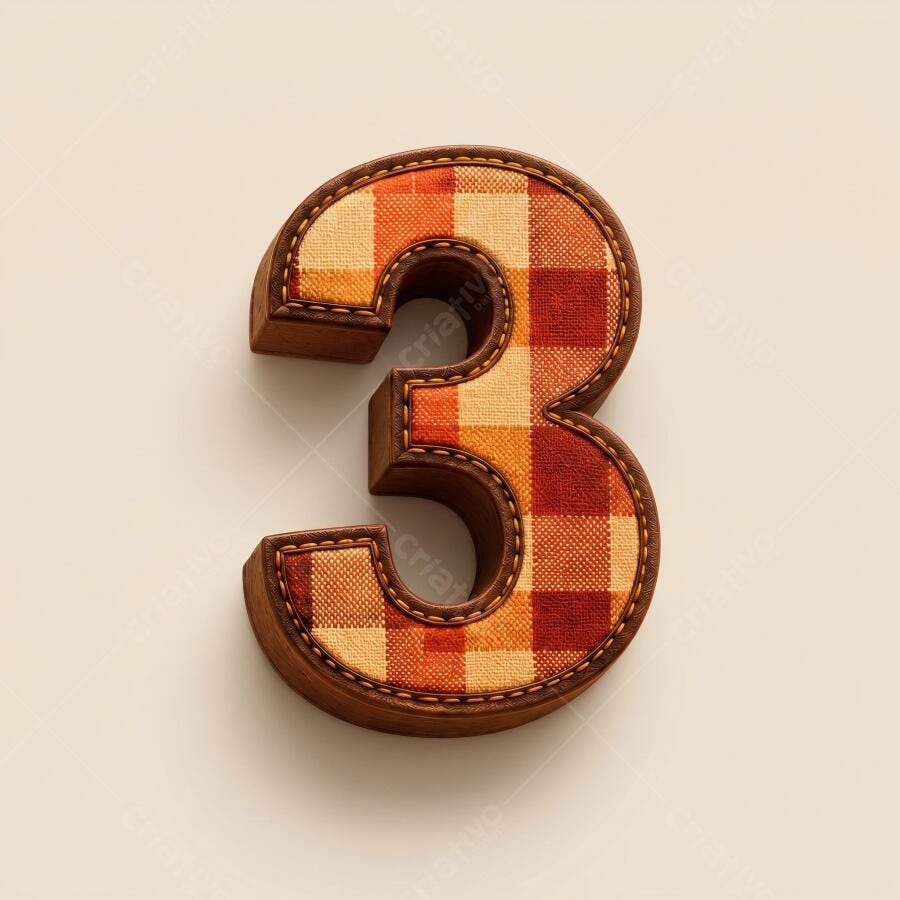 Número 3 Xadrez Vermelho Laranja Amarelo Textura Tecido