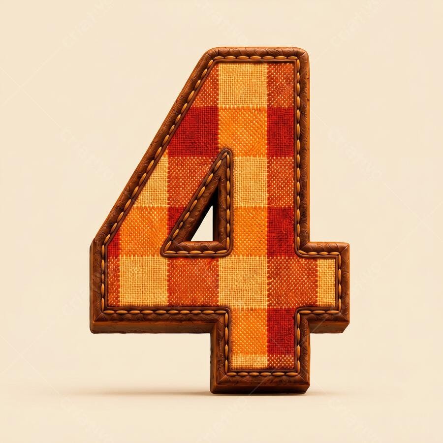 Número 4 Xadrez Tecido Marrom Laranja Estilo Artesanal