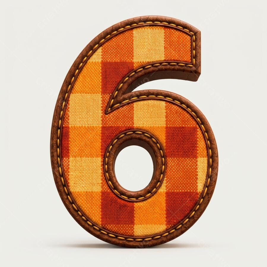 Número 6 Estilo Xadrez Laranja Marrom Costura