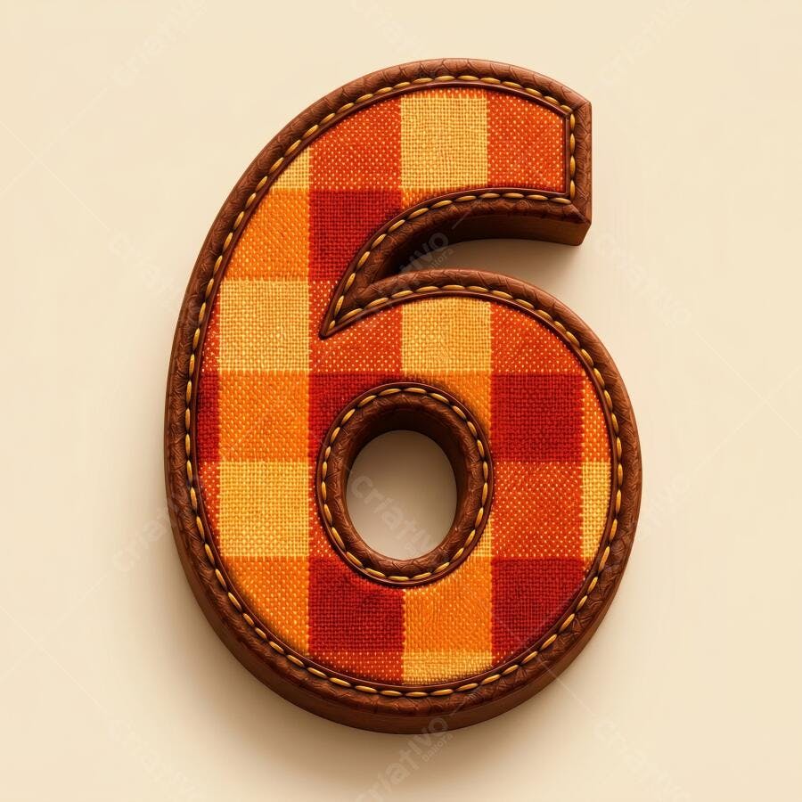 Número 6 Estilo Xadrez Laranja Marrom Costura Artesanal
