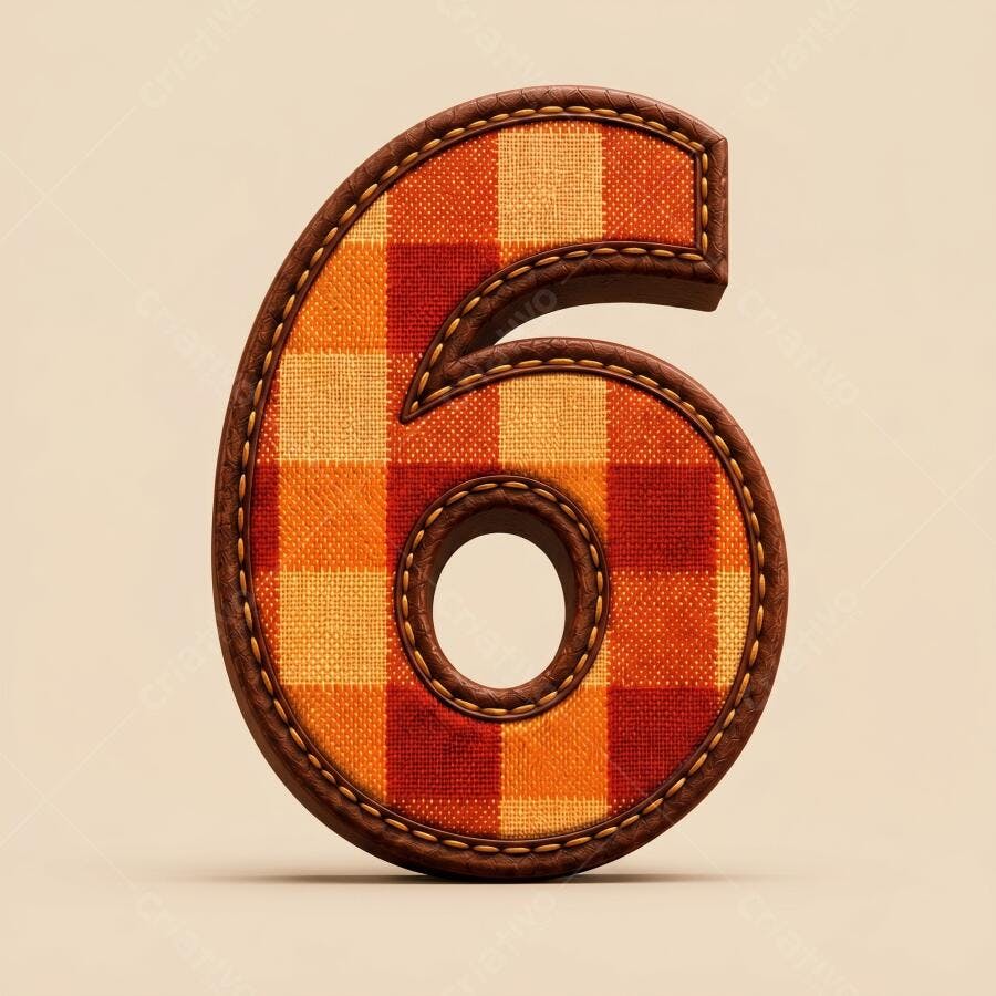 Número 6 Estilo Xadrez Laranja Marrom Costura