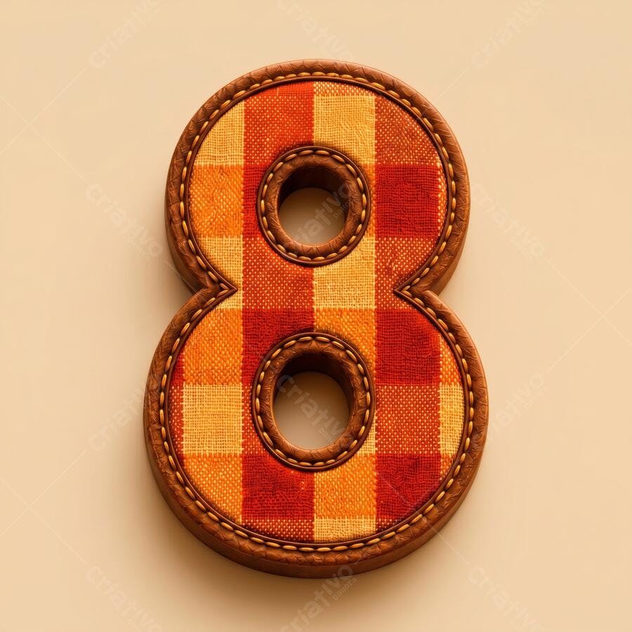 Número 8 Textura Xadrez Marrom Laranja Vermelho