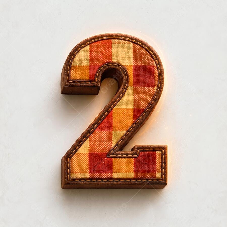 Número Dois Xadrez Vermelho Laranja Textura Tecido