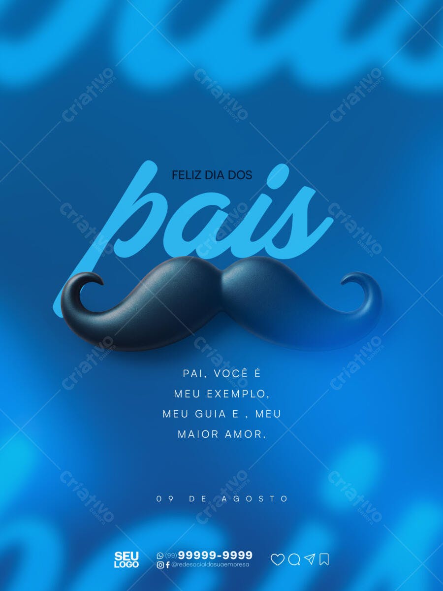 Post Dia dos Pais Agosto Bigode Azul PSD Editável