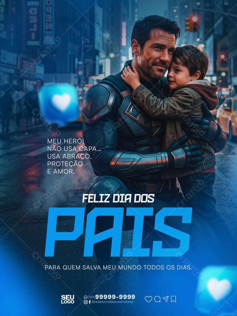 Post Dia dos Pais Agosto Super-Herói PSD Editável