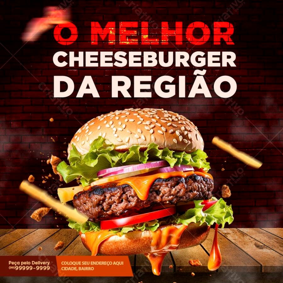 Post Instagram Cheeseburger Hamburgueria PSD Editável