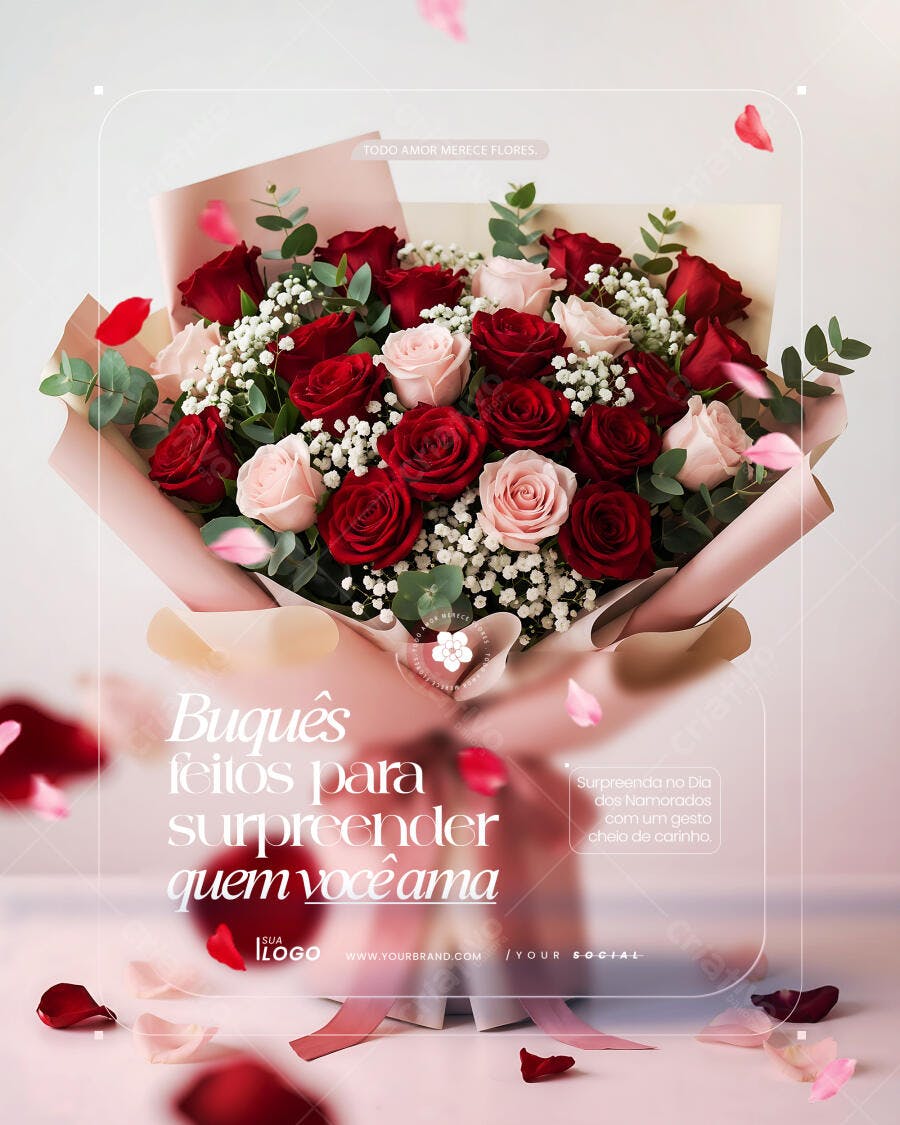 Post Instagram Dia dos Namorados Floricultura PSD Editável