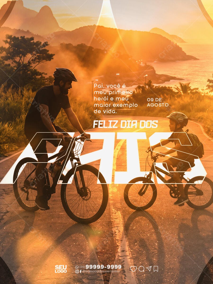 Post Instagram Dia dos Pais Agosto Bicicleta PSD Editável