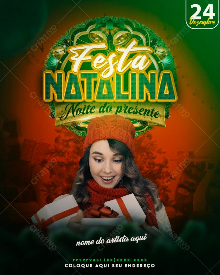 Post Instagram Festa Natalina 24 Dezembro PSD Editável