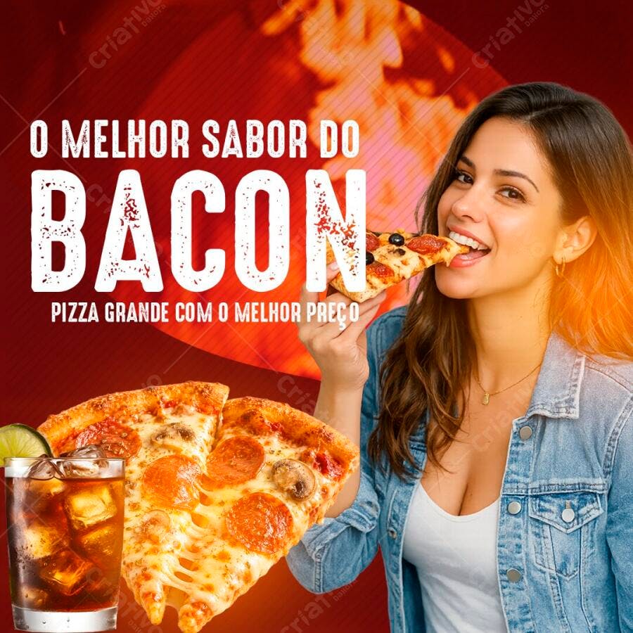 Post Instagram Pizzaria Bacon Promoção PSD Editável
