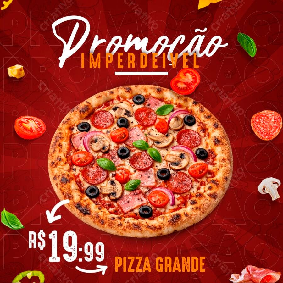 Post Instagram Promoção Pizza Grande Pizzaria PSD Editável