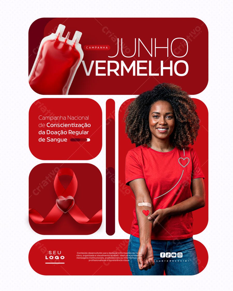 Post Junho Vermelho Doação de Sangue PSD Editável