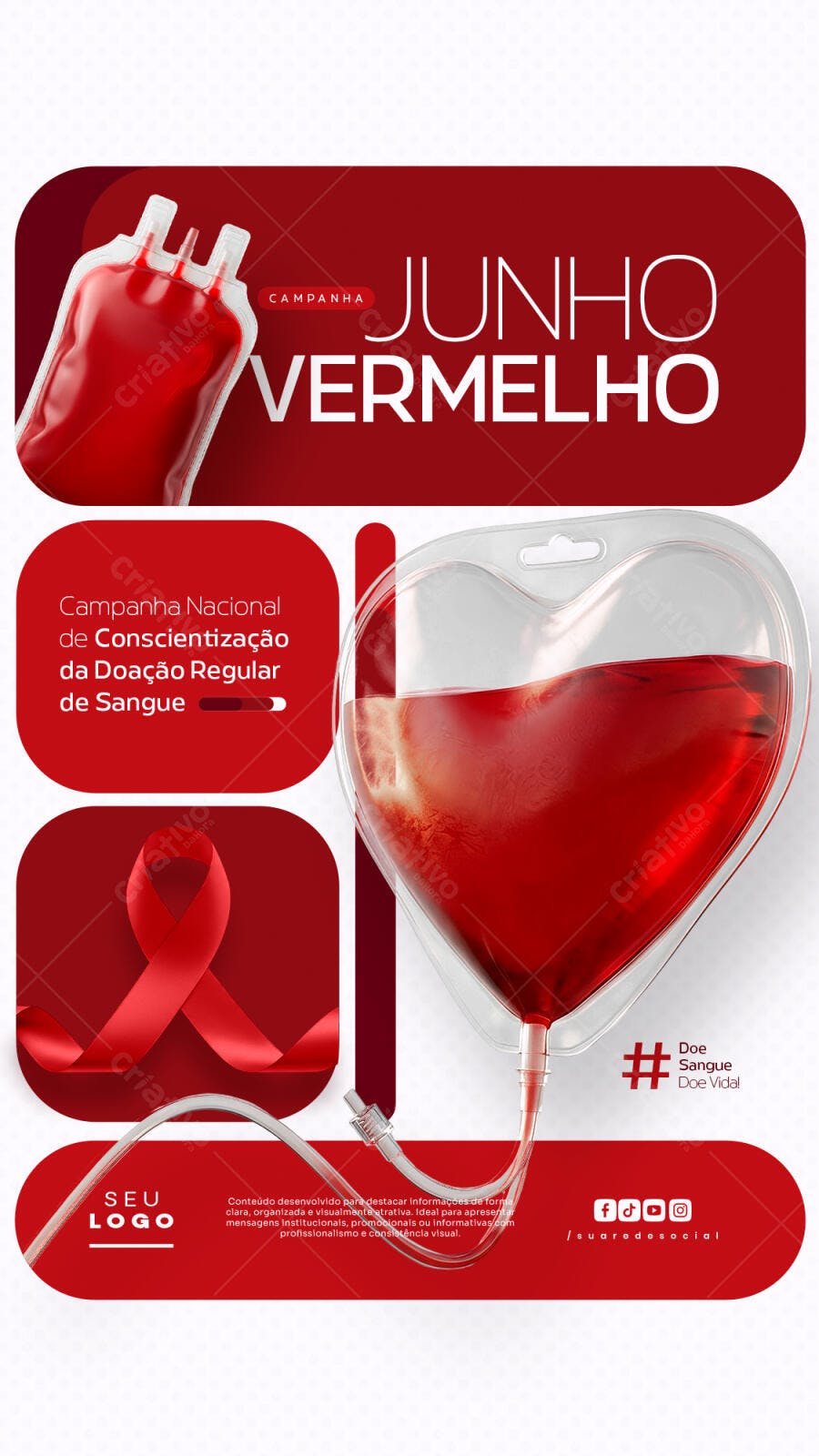 Post Junho Vermelho Doação de Sangue PSD Editável