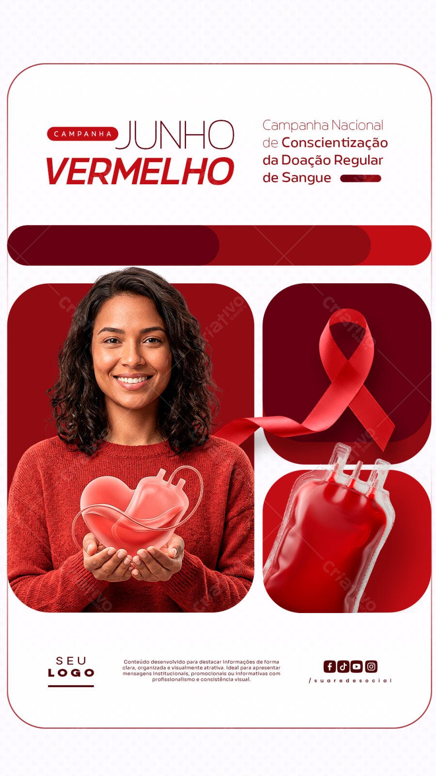 Post Junho Vermelho Doação de Sangue PSD Editável