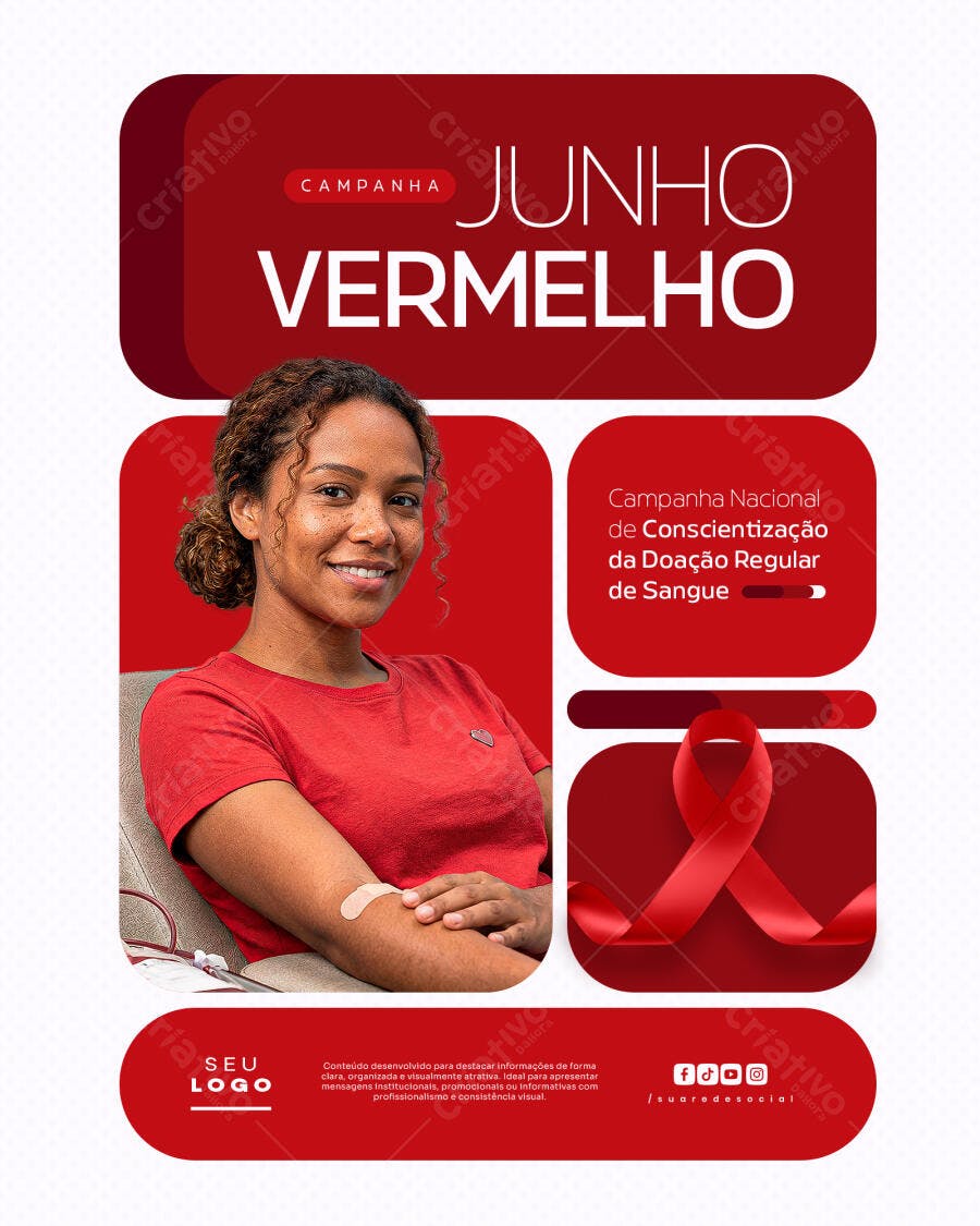 Post Junho Vermelho Doação Sangue PSD Editável