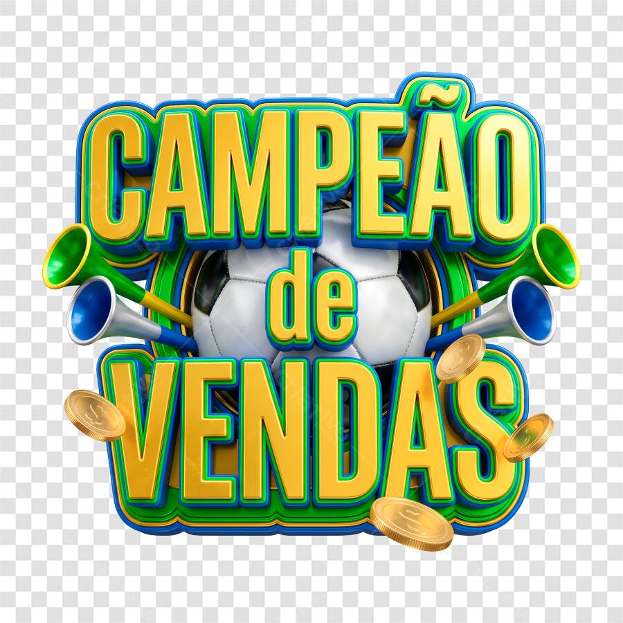 Selo 3D Campeão de Vendas Futebol Copas Dourado PNG Transparente