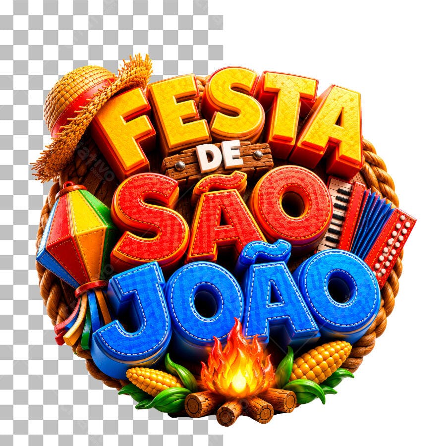 Selo 3D Festa de São João Junina PNG Transparente